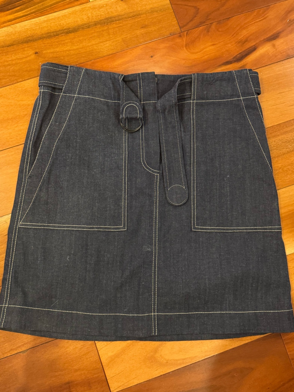Akris Punto Dark Denim Mini Skirt with Belt Ring